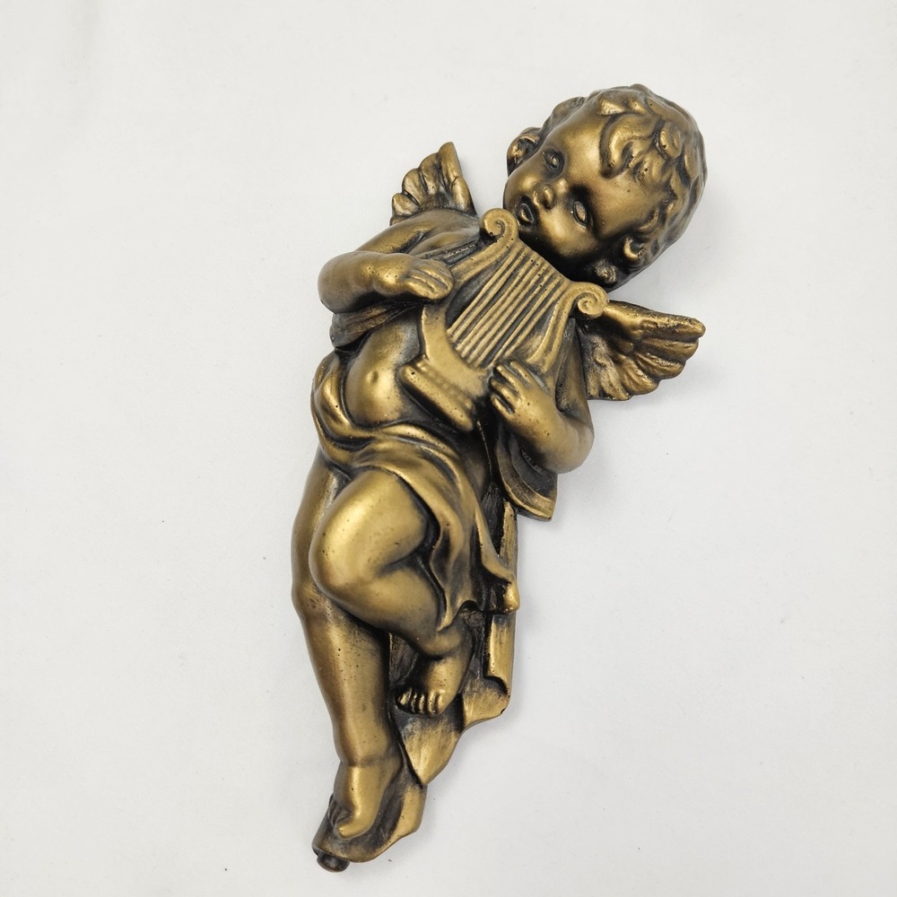 Gold Cherub Angel Wall Plaque Hanging Decor Vintage Hollywood Regency Victorian
